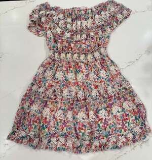 BTFL-life Embroidered Eyelet Floral Off-The-Shoulder Smocked Tiered Mini Dress